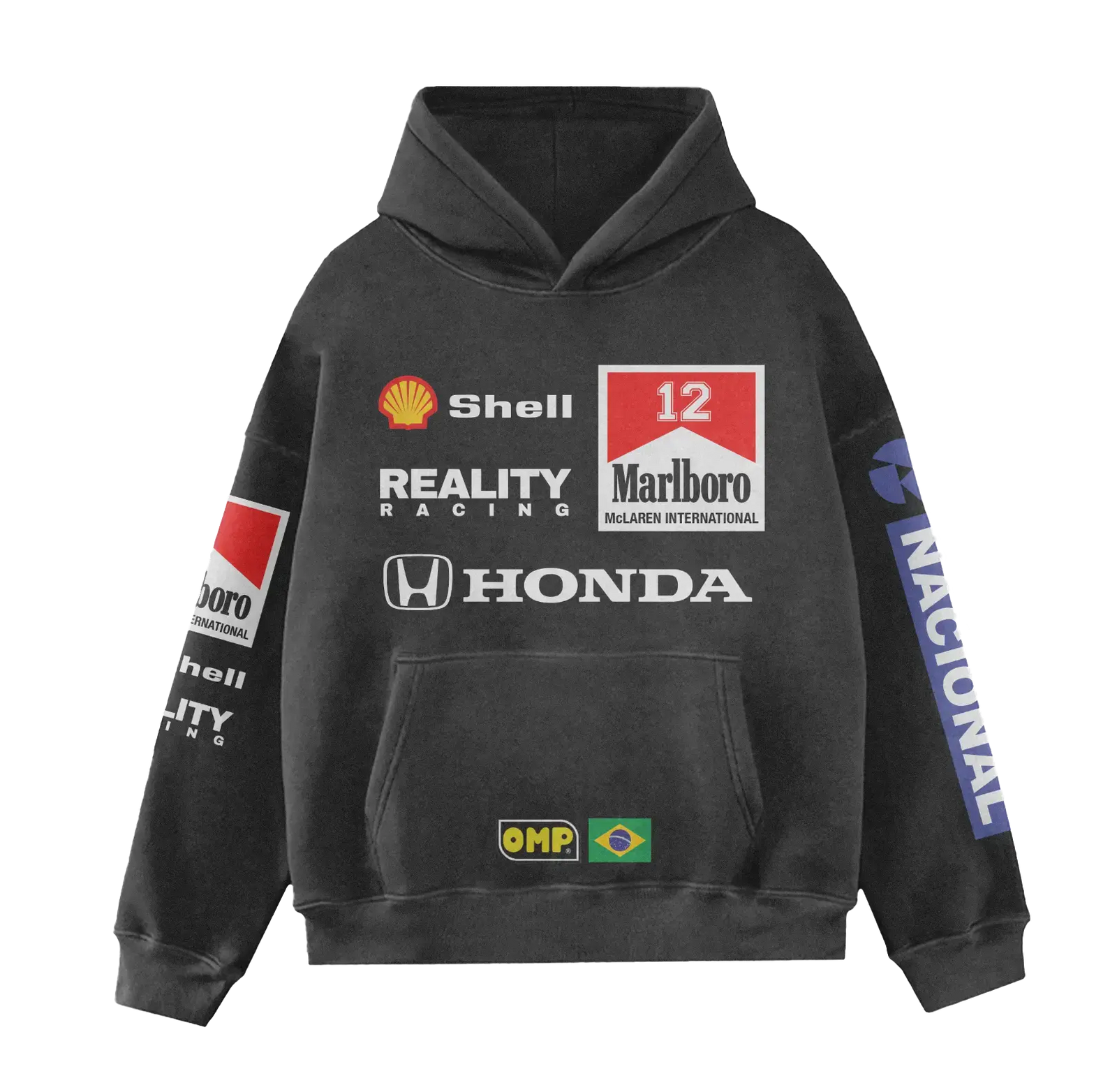 Washed Senna-Inspired Hoodie — A relaxed layer with racing character.