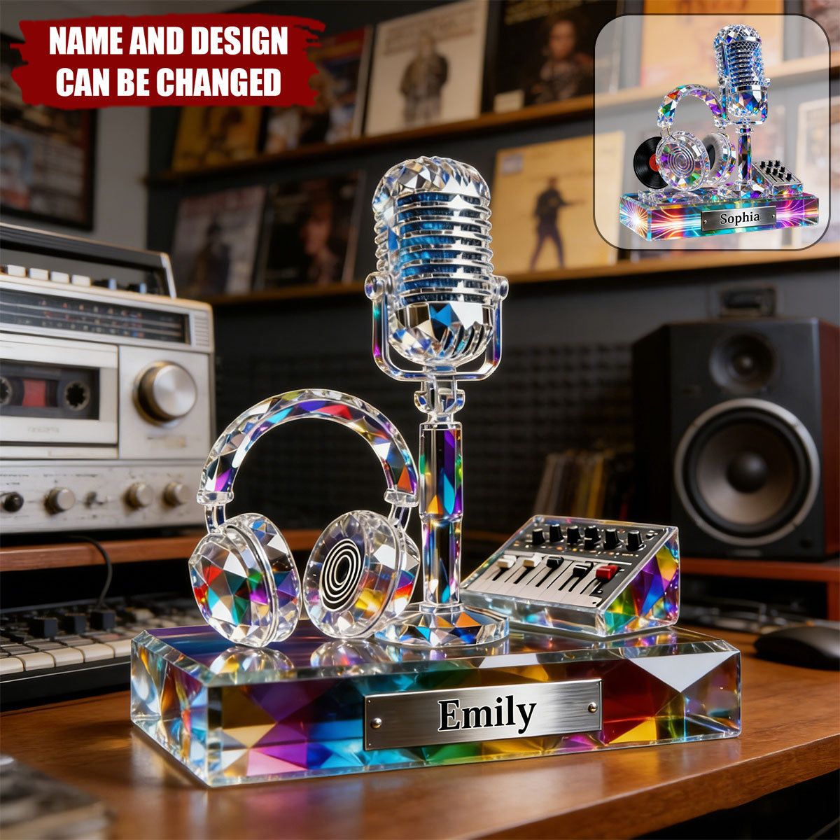 Personalized Microphone & Headphone Acrylic Plaque — Make it part of your routine