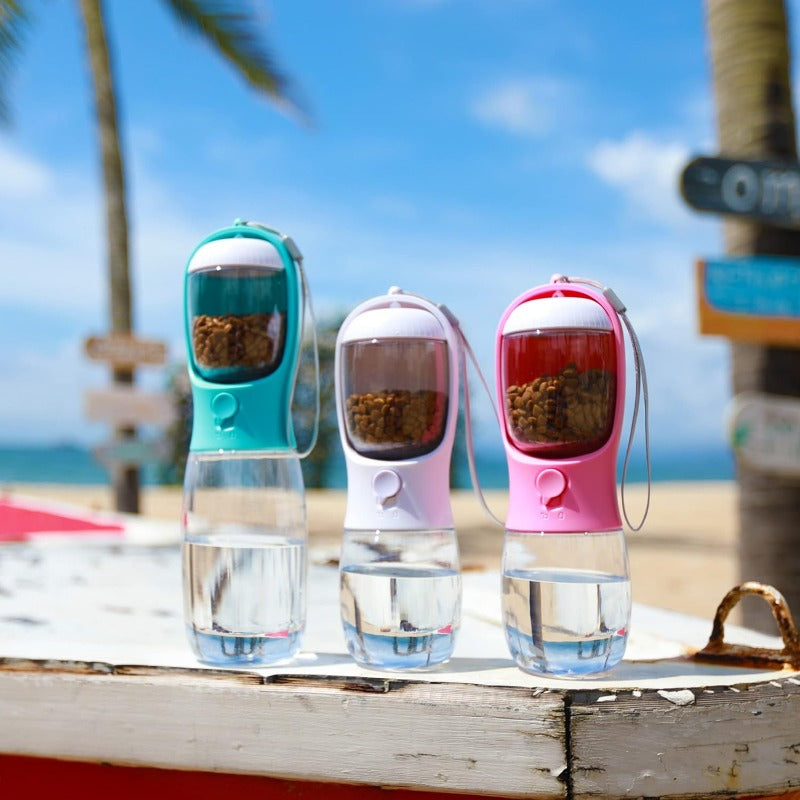 Dual-Chamber Pet Travel Flask — Push-button water dispenser