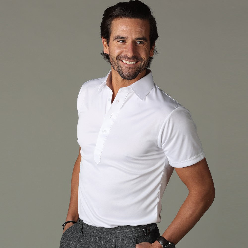 Semi-Spread Collar Polo — White — Built-in collar stays