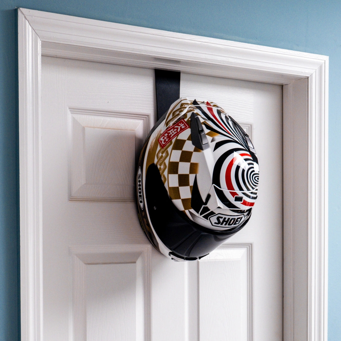Over-Door Motorcycle Helmet Rack — Black — Make it part of your routine