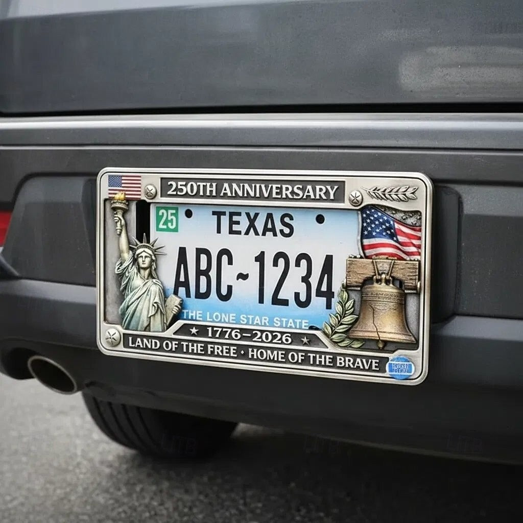 America 250th Anniversary License Plate Frame — Liberty Bell detail