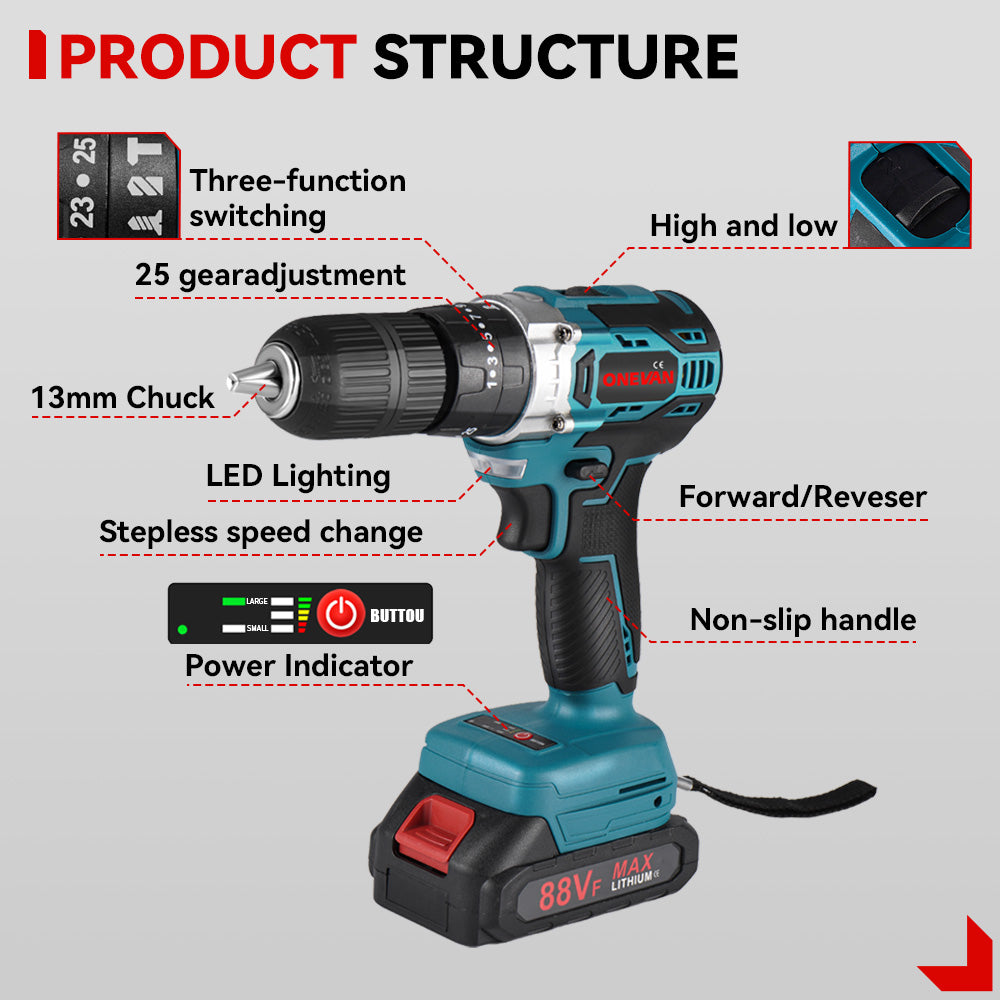 ONEVAN 54 N·m Brushless Cordless Impact Drill — Take control of drilling and driving.