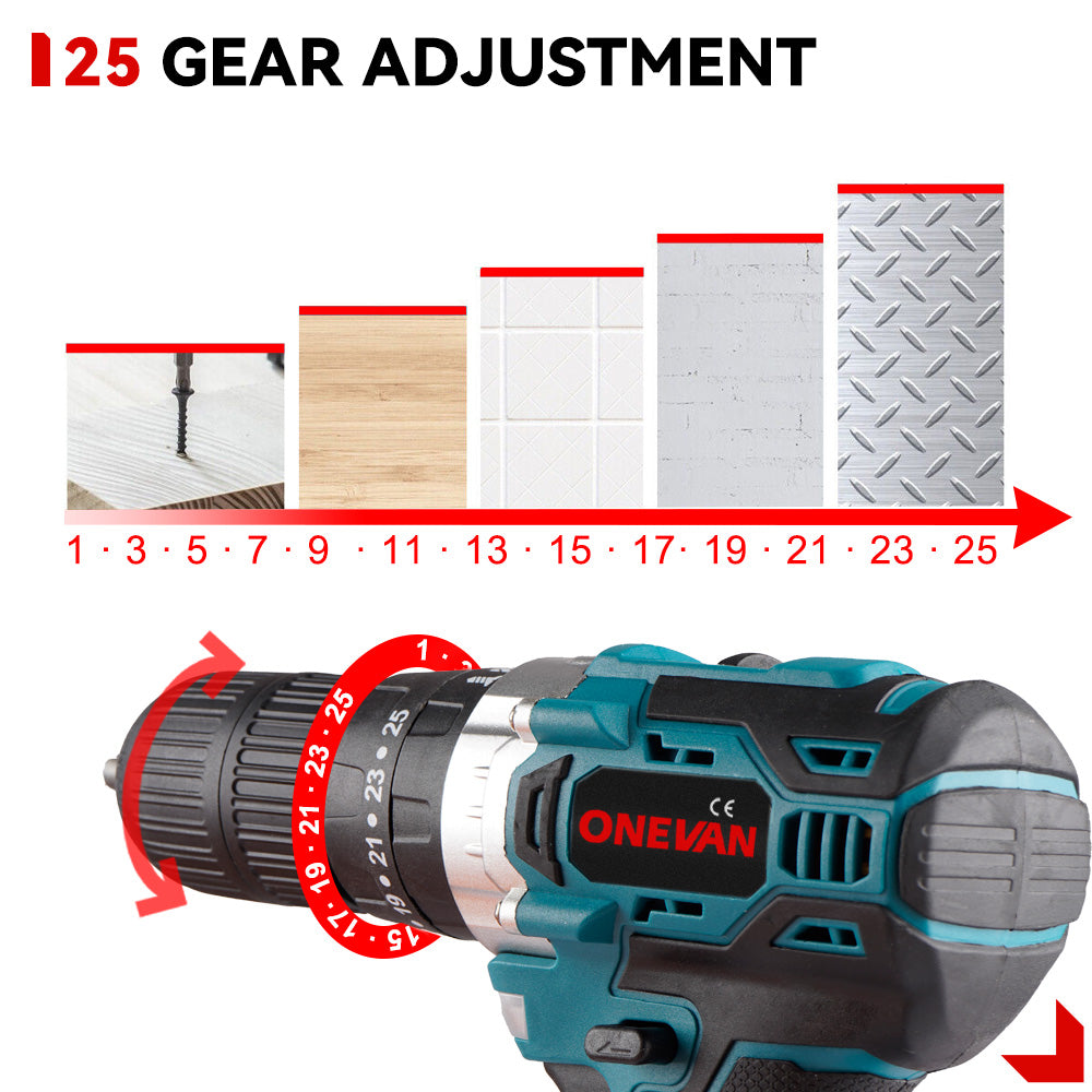 ONEVAN 54 N·m Brushless Cordless Impact Drill — Two variable speeds